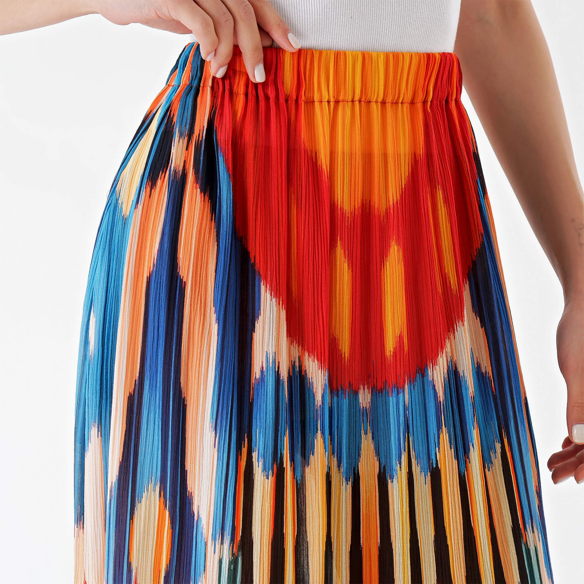 Etro-Red&Blue Chiffon Long Skirt